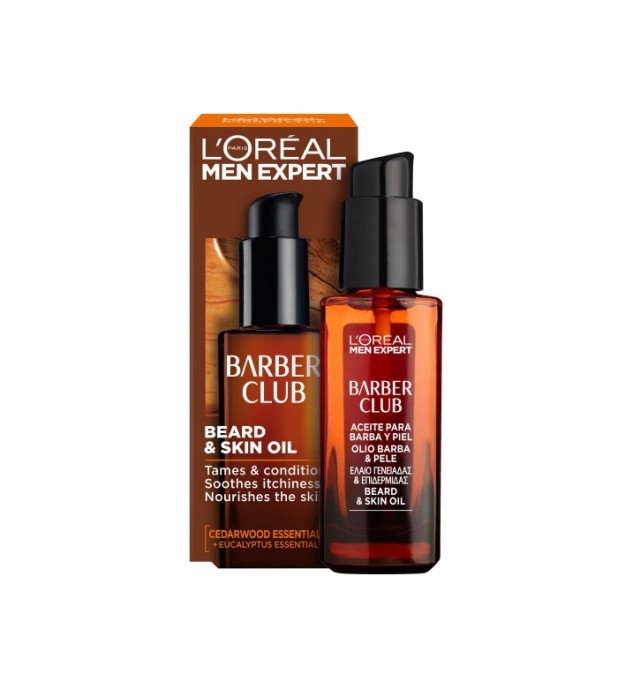 L'Oreal Paris Men Expert BarberClub Beard & Skin Oil 30ml Ενυδατικό Καταπραϋντικό Λάδι με Αιθέριο Έλαιο Κέδρου για Γένια & Επιδερμίδα