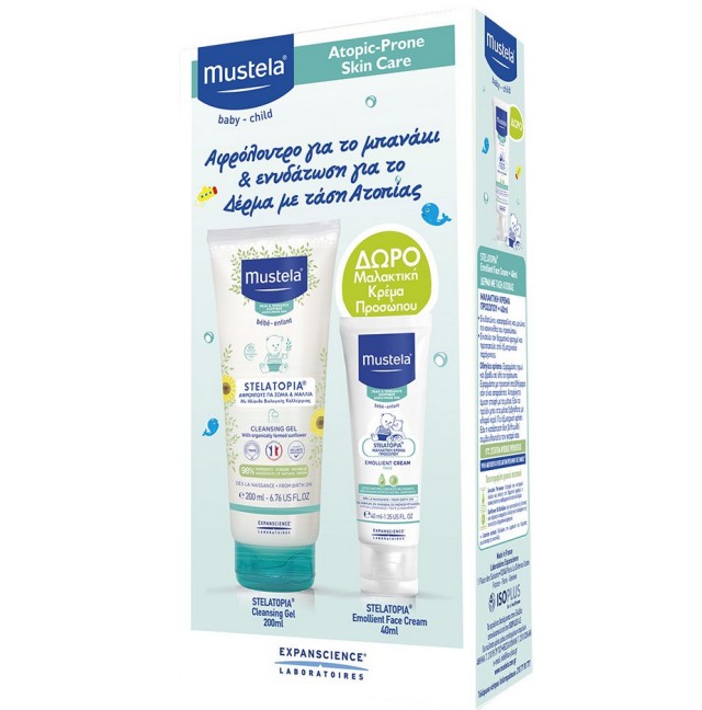 Mustela Set Stelatopia Cleansing Gel Αφρoντούς για Σώμα & Μαλλιά 200ml + Δώρο Emmolient Face Cream Μαλακτική Κρέμα Προσώπου 40ml