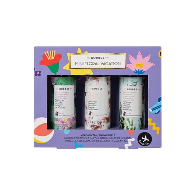 Korres Set Mini Floral Vacation Αφρόλουτρο Water Lily Blossom 80ml + Αφρόλουτρο Λευκά Άνθη 80ml + Αφρόλουτρο Θαλάσσια Λεβάντα 80ml