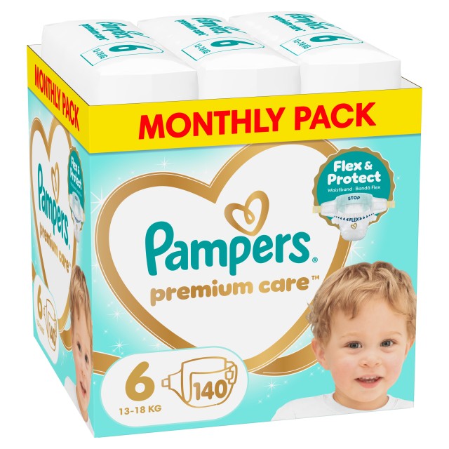 Pampers Premium Care Monthly Pack No.6 (13-18kg) Βρεφικές Πάνες 140τμχ