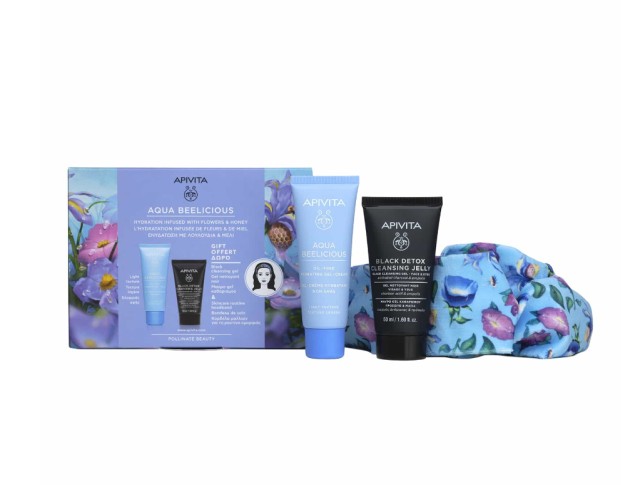 Apivita Set Aqua Beelicious Hydrating Gel - Cream Ελαφριάς Υφής 40ml + Δώρο Black Detox Cleansing Gel 50ml + Κορδέλα Μαλλιών 1τμχ