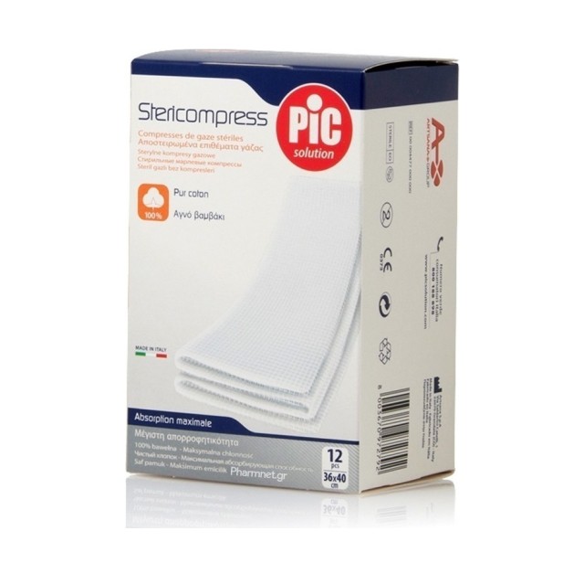 Pic Solution Stericompress Αποστειρωμένα Επιθέματα Γάζας 36x40cm 12τμχ