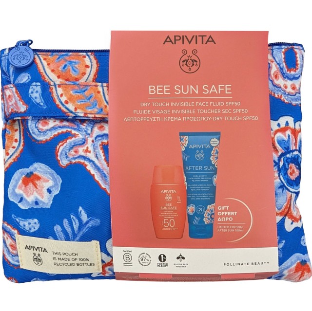 Apivita Set Bee Sun Safe Dry Touch Spf50 Invisible Face Fluid 50ml + Δώρο After Sun Cool & Sooth Gel Cream Travel Size 100ml + Νεσεσέρ 1τμχ