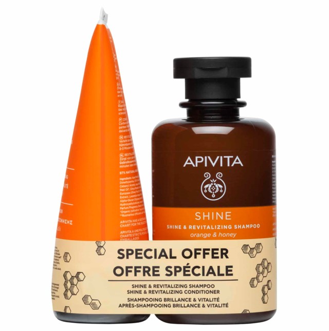Apivita Set Shine & Revitalizing Σαμπουάν Λάμψης & Αναζωογόνησης με Πορτοκάλι & Μέλι 250ml + Κρέμα Μαλλιών Λάμψης & Αναζωογόνησης με Πορτοκάλι & Μέλι 150ml