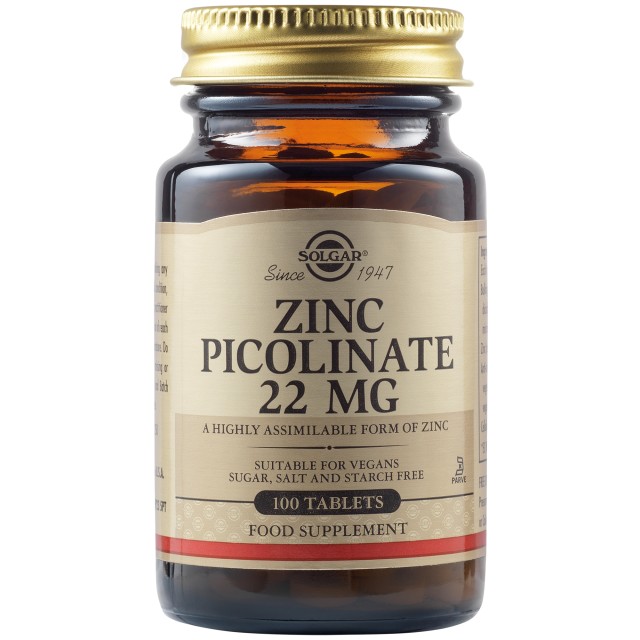 SOLGAR ZINC PICOLINATE 22MG 100TAB