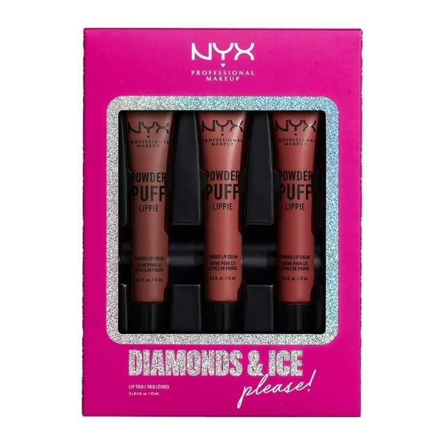 NYX PM Diamonds & Ice, Please Powder Puff Lip Trio Σετ Lip Powder 1 SET  ml