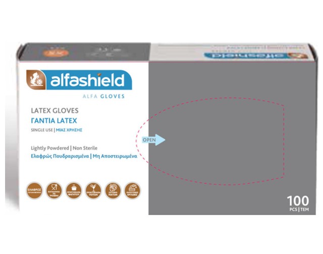 Alfashield Γάντια Latex Ελαφρώς Πουδραρισμένα μη Αποστειρωμένα Large 100τμχ