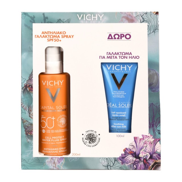 Vichy Set Capital Soleil Αντηλιακό Γαλάκτωμα σε Spray για Πρόσωπο & Σώμα SPF50+ 200ml + Δώρο Vichy Γαλάκτωμα για μέτα τον Ήλιο 100ml