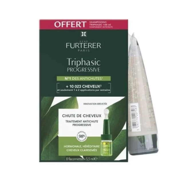 Rene Furterer Set Triphasic Progressive Antichute 8vialsx5,5ml + Rene Furterer Triphasic Shampoo 100ml