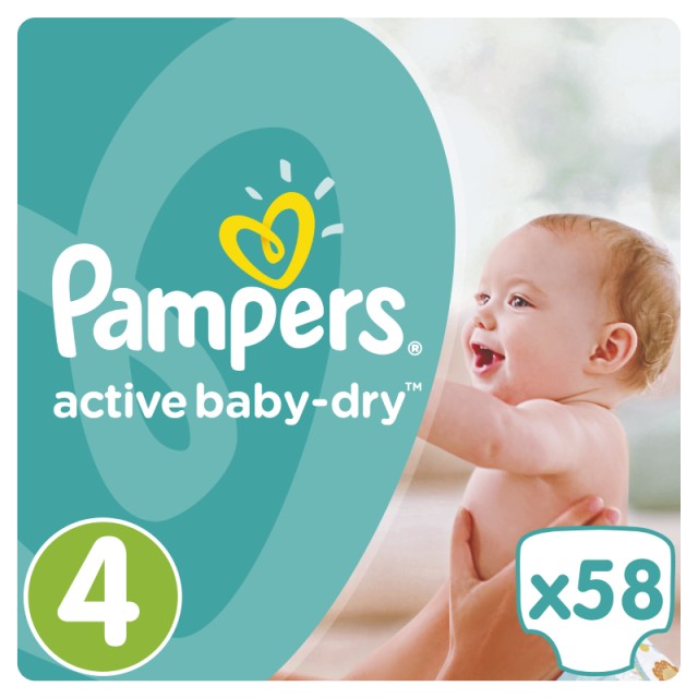 PAMPERS Active Baby-Dry No.4 MAXI(8-1 4Kg) 58 Πάνες