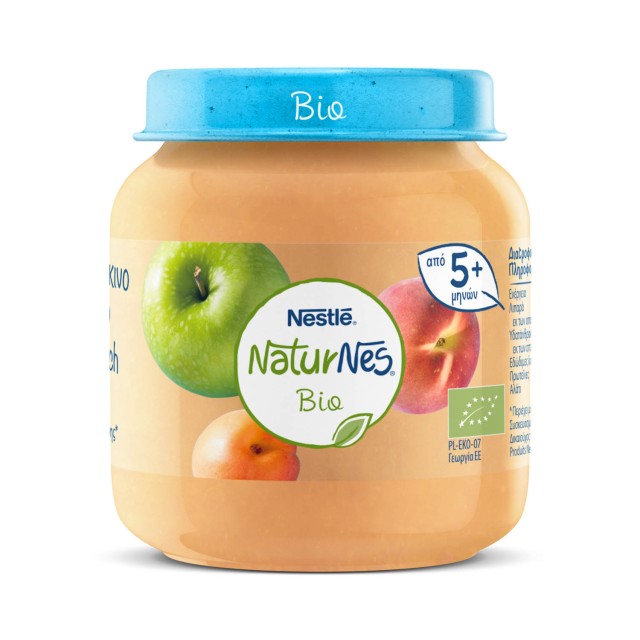 Nestle Naturnes Bio Βιολογική Παιδική Τροφή με Μήλο, Ροδάκινο και Βερίκοκο από 5 μηνών+ 125gr