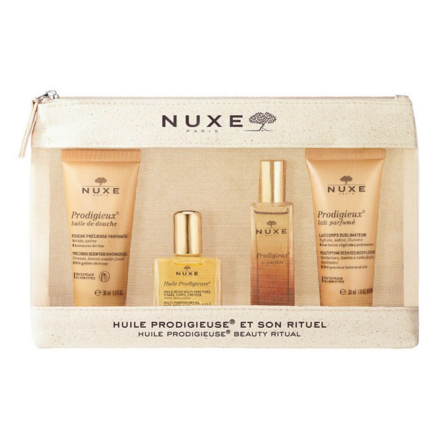 Nuxe Set Huile Prodigieuse Beauty Ritual Prodigieux Huile de Douche Aφρόλουτρο 30ml + Huile Prodigieuse Ξηρό Λάδι 30ml + Prodigieux Eau de Parfum Γυναικείο Άρωμα 15ml + Prodigieux Body Lotion Γαλάκτωμα Σώματος 30ml