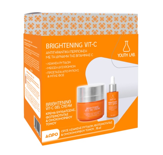 Youth Lab Set Brightening Vit-C Σετ Περιποίησης με Brightening Vit-C Κρέμα-Gel για Ενυδάτωση, Φωτεινότητα & Ομοιόμορφο Τόνο, 50ml & Δώρο Brightening Vit-C Ορός για Λείανση Ρυτίδων, Φωτεινότητα & Ομοιόμορφο Τόνο 15ml