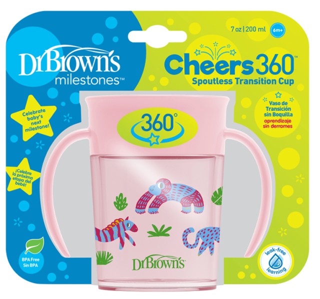 Dr.Brown's Cheers 360° Κύπελλο Με Λαβές για Μωρά 6m+ Ροζ 200ml