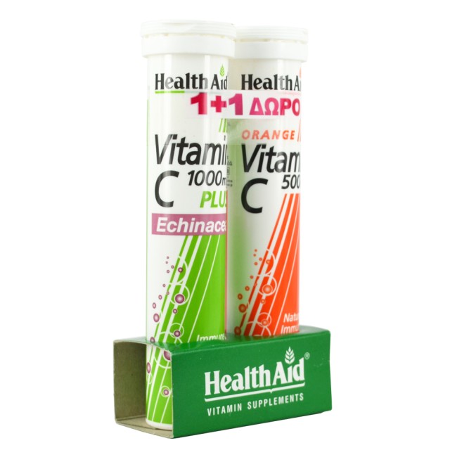 HEALTH AID Vitamin C 1000mg+Echinacea -Lemon & 500mg Πορτοκάλι - 20 + 20 Tabs ΔΩΡΟ