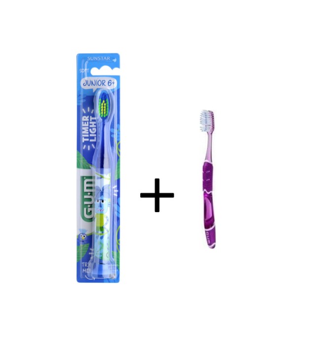 Gum Set 903Μ2 Παιδική Οδοντόβουρτσα Light up Μπλε 1τμχ + Δώρο Gum 528 Pro Medium Οδοντόβουρτσα Ενηλίκων 1τμχ