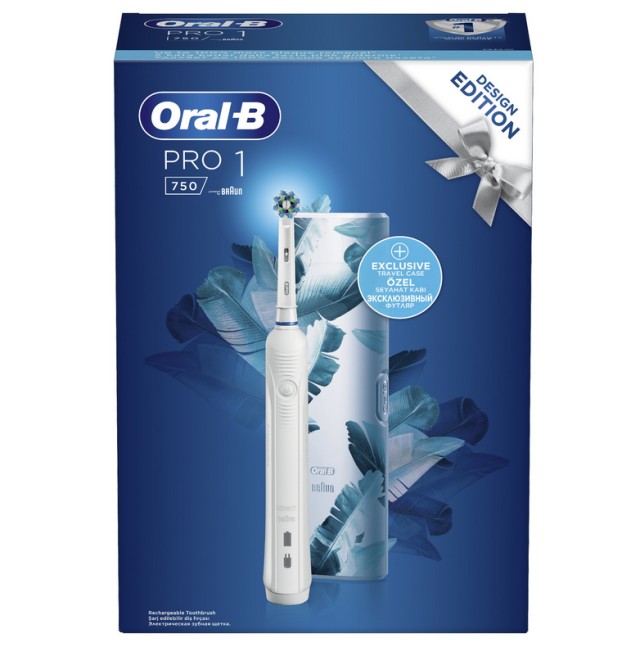 Oral-B Επαναφορτιζόμενη Ηλεκτρική Οδοντόβουρτσα Pro 1 750 White Design Edition & Θήκη Ταξιδίου 1τμχ
