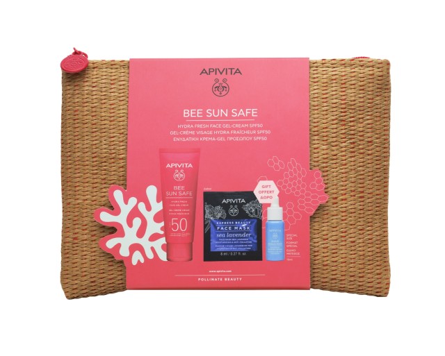 Apivita Set Bee Sun Safe Hydra Fresh Face Gel-Cream SPF50 50ml + Aqua Beelicious Booster 10ml + Express Beauty Face Mask Sea Lavender 2x8ml