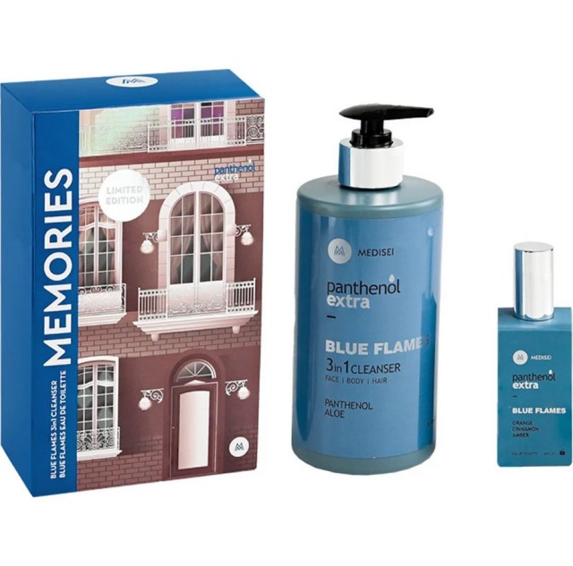 Medisei Panthenol Extra Memories Blue Flames Ανδρικό Set Περιποίησης με Καθαριστικό 3σε1 500ml & Eau de Toilette 50ml