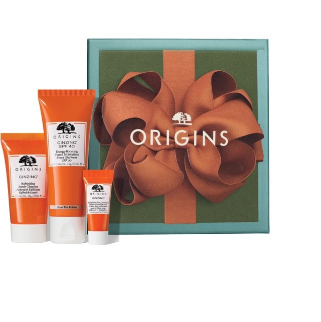 Origins Brilliant Bests Ginzing Trio To Refresh & Illuminate - GinZing SPF40 Tinted Moisturizer 50ml + GinZing Eye Cream 5ml + GinZing Scrub Cleanser 30ml