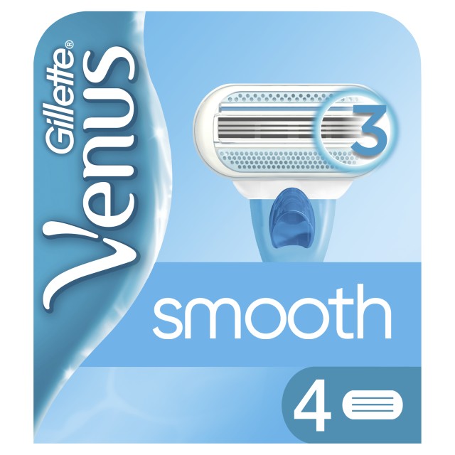 Gillette Venus Smooth Ανταλλακτικές Λεπίδες Γυναικείας Ξυριστικής Μηχανής 4 τμχ, Με 3 Λεπίδες Που Αγκαλιάζουν Τις Καμπύλες Σας