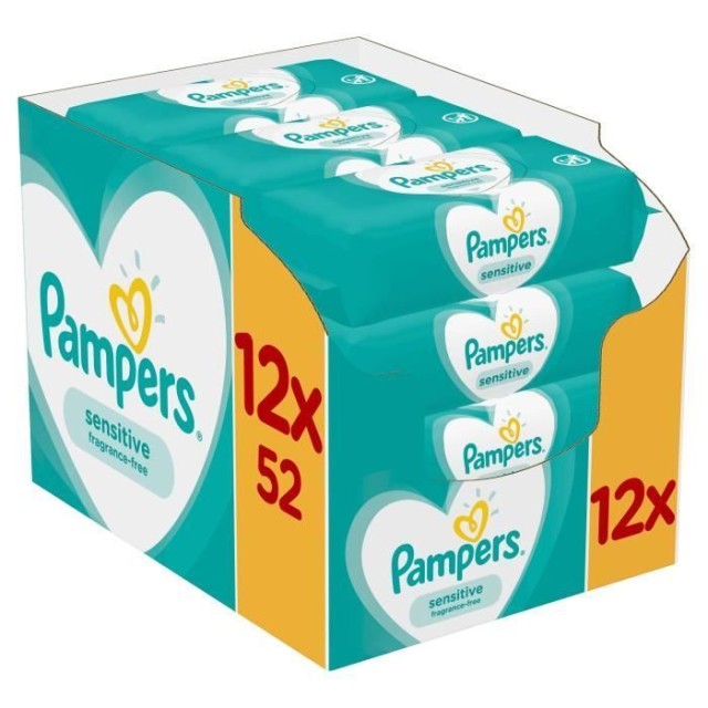 Pampers Sensitive Wipes Μωρομάντηλα για το ευαίσθητο δερματάκι του μωρού 12 x 52 τεμ