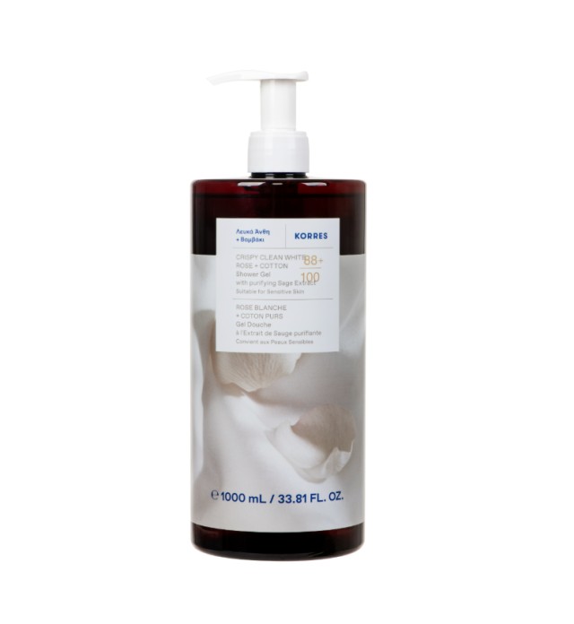 Korres Crispy Clean White Rose & Cotton Shower Gel Λευκά Άνθη & Βαμβάκι Αφρόλουτρο 1lt