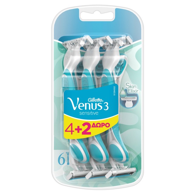 Gillette Venus 3 Sensitive Skin Elixir 6τμχ (4+2 Δώρο)
