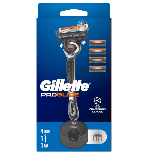 Gillette ProGlide Set Ξυριστική Μηχανή 1τμχ + Ανταλλακτικές Κεφαλές 4τμχ + Δώρο η Βάση Στήριξης