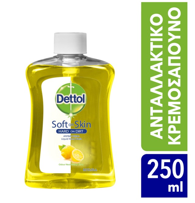 Dettol Soft on Skin Hard on Dirt Liquid Ανταλλακτικό Αντιβακτηριδιακό Υγρό Κρεμοσάπουνο με Λεμόνι 250ml