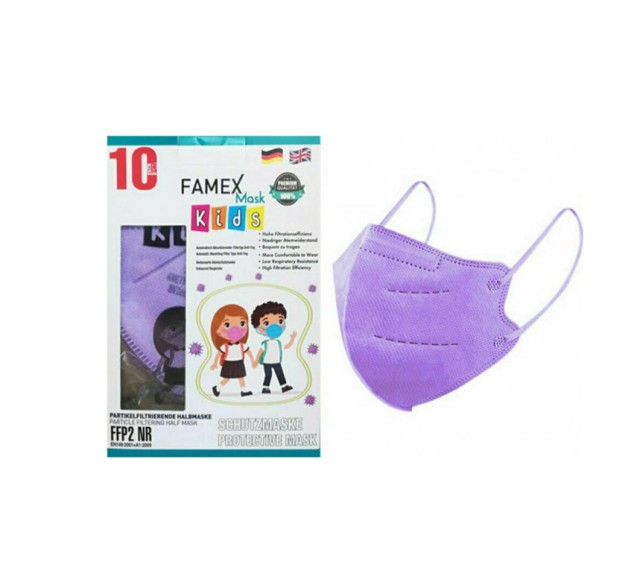 Famex Mask Kids Παιδικές Μάσκες Προστασίας Λιλά  FFP2 NR 10τμχ