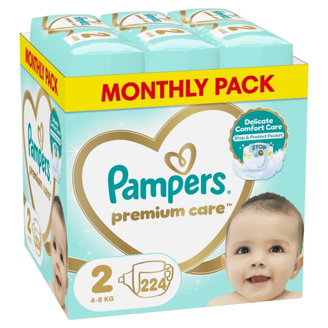 Pampers Premium Care Πάνες Μέγεθος 2 Monthly Pack (4-8kg) 224 Πάνες