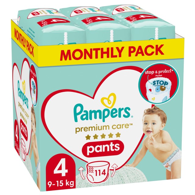 Pampers Premium Care Pants Μέγεθος 4 9-15Kg 114 Πάνες-Βρακάκι