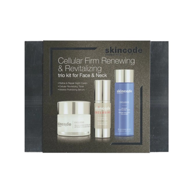 Skincode Xmas Limited Edition Black Trio με Εxclusive Cellular Night Refine & Repair Αντιγηραντική Κρέμα Νύχτας 50ml Wrinkle Prohibiting Ορός Σύσφιξης Προσώπου 30ml & Revitalizing Toner για Καθαρισμό & Ντεμακιγιάζ 200ml