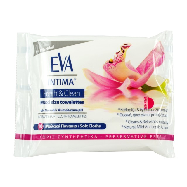 INTERMED Eva Intima Fresh & Clean Maxi Size Towelettes 10Τεμάχια