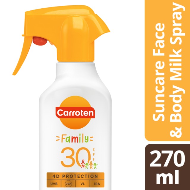 Carroten Family 4D Protection Suncare Face & Body Milk Spray SPF30 Αντηλιακό Γαλάκτωμα Προσώπου & Σώματος 270ml