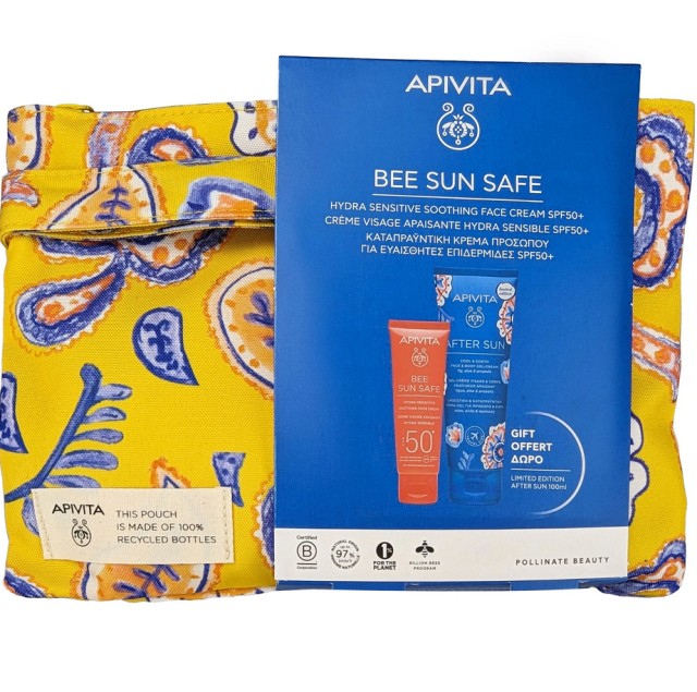 Apivita Set Bee Sun Safe Spf50+ Hydra Sensitive Soothing Face Cream 50ml + Δώρο After Sun Cool & Sooth Gel Cream Travel Size 100ml + Νεσεσέρ 1τμχ