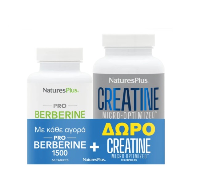 Natures Plus Set Pro Berberine 1500mg 60tabs & Δώρο Creatine 120caps