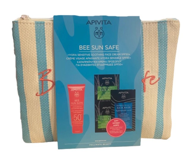 Apivita Set Bee Sun Safe Hydra Sensitive Soothing Face Cream SPF50+ 50ml + Δώρο Express Beauty Face Mask Aloe 2x8ml + Express Beauty Hair Mask με Υαλουρονικό Οξύ 20ml