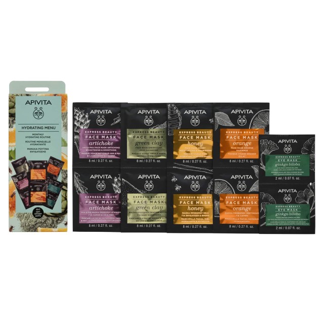 Apivita Set Hydrating Menu Apivita Express Beauty New Face Mask Orange 2x8ml + Apivita Express Beauty New Face Mask Artichoke 2x8ml + Apivita Express Beauty New Face Mask Green Clay 2x8ml + Apivita Express Beauty New Face Mask Honey 2x8ml + Apivita Expres