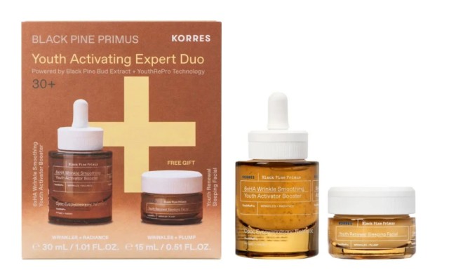 Korres Set Black Pine Primus Youth Activating Expert Duo με Black Pine Primus 6xHA Wrinkle Smoothing Youth Activator Booster Ορός Ενεργοποίησης Νεότητας 30ml & Δώρο Youth Renewal Sleeping Facial Κρέμα Νύχτας για Λείανση Ρυτίδων 15ml