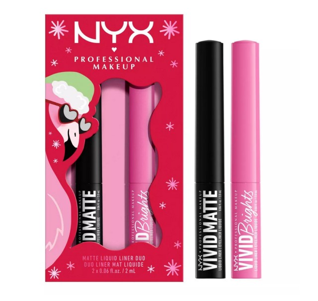 Nyx Set Professional Makeup Vivid Matte Black Liner Mat Liquide Duo 2ml + Vivid Brights Eyeliner Flamingo Pink 2ml