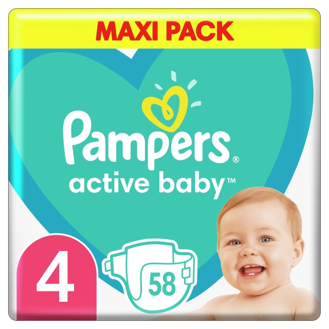 Pampers Active Baby Maxi Pack No.4 (9-14Kg) 58τμχ