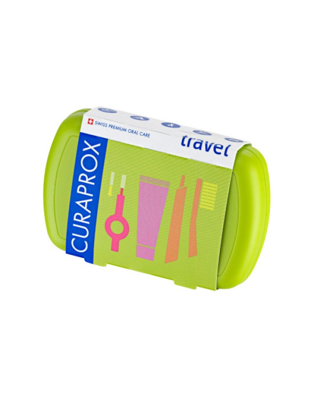 Curaprox Travel Set Στοματικής Υγιεινής Ταξιδίου με Οδοντόκρεμα 10ml + Οδοντόβουρτσα Πτυσσόμενη + Μεσοδόντιο Βουρτσάκι Καθαρισμού + Κουτί Μεταφοράς Πράσινο 1τμχ