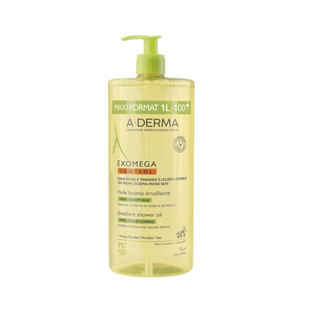 A-Derma Exomega Control Anti-Scratching Emollient Shower Oil Μαλακτικό Έλαιο Καθαρισμού Κατά του Αισθήματος Κνησμού 1L