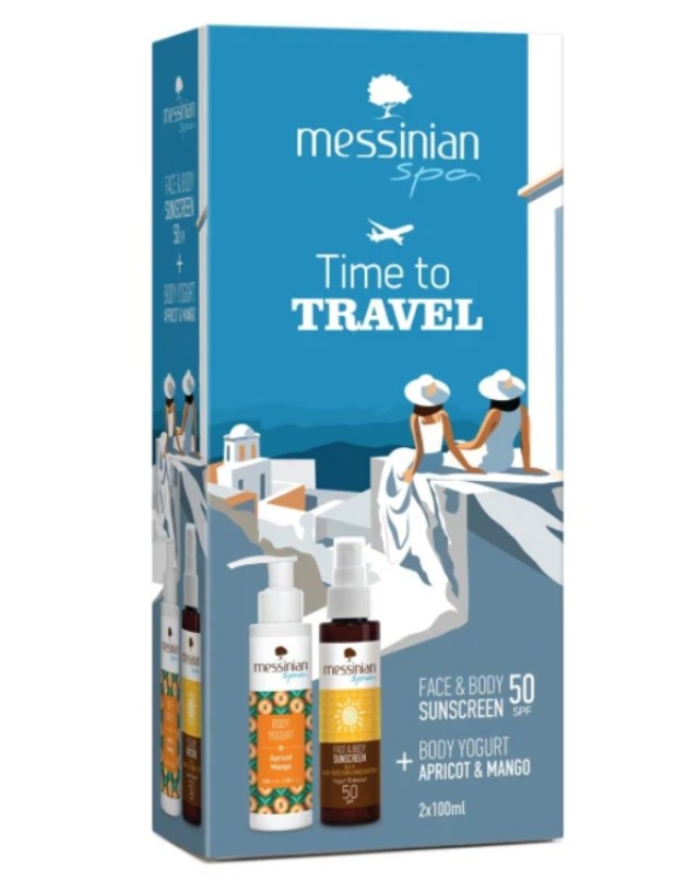Messinian Spa Set Time to travel Face & Body Sunscreen Προσώπου & Σώματος 50SPF 100ml + Body Yogurt Apricot & Mango 100ml