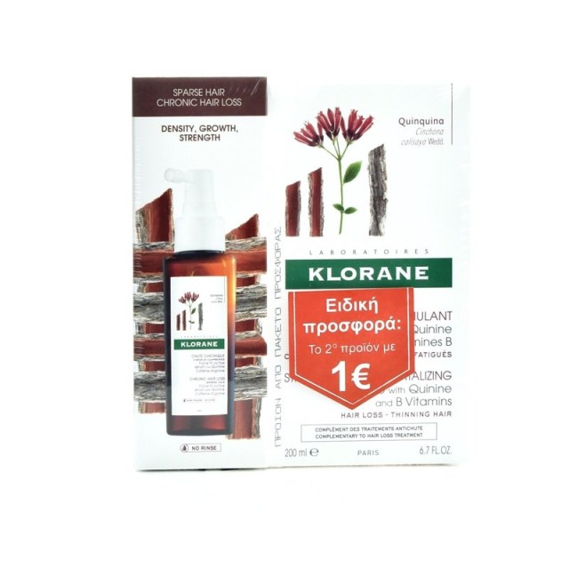Klorane set Quinine Shampoo 200ml & Cure de Force Tri-Active Serum for Chronic Hair Loss 100ml Προσφορά -1€ Στο Δεύτερο Προϊόν