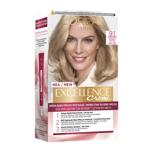 L'Oreal Excellence Creme 9.1 Ξανθό Πολύ Ανοιχτό Σαντρέ 48ml