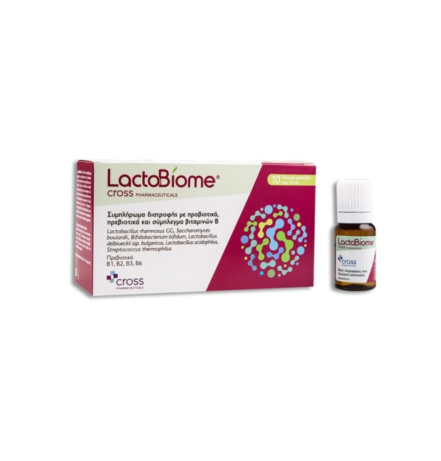 Cross Pharmaceuticals LactoBiome με Προβιοτικά, Πρεβιοτικά και Σύμπλεγμα Βιταμινών Β 10x10ml