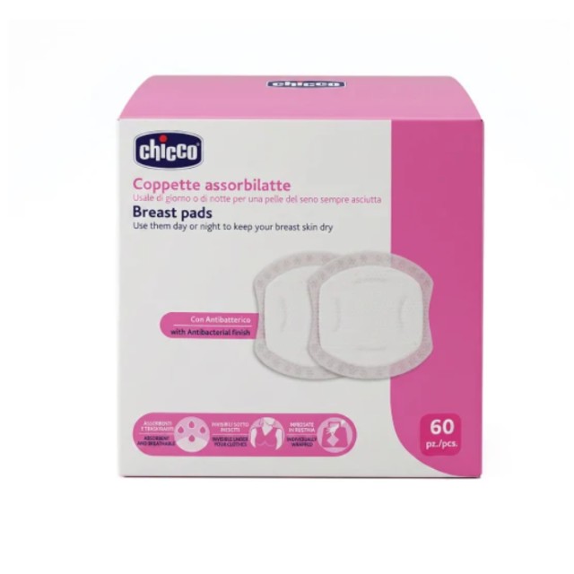 Chicco Antibacterial Breast Pads Αντιβακτηριακά Επιθέματα Στήθους με Κυψελωτή Υφή 60τμχ